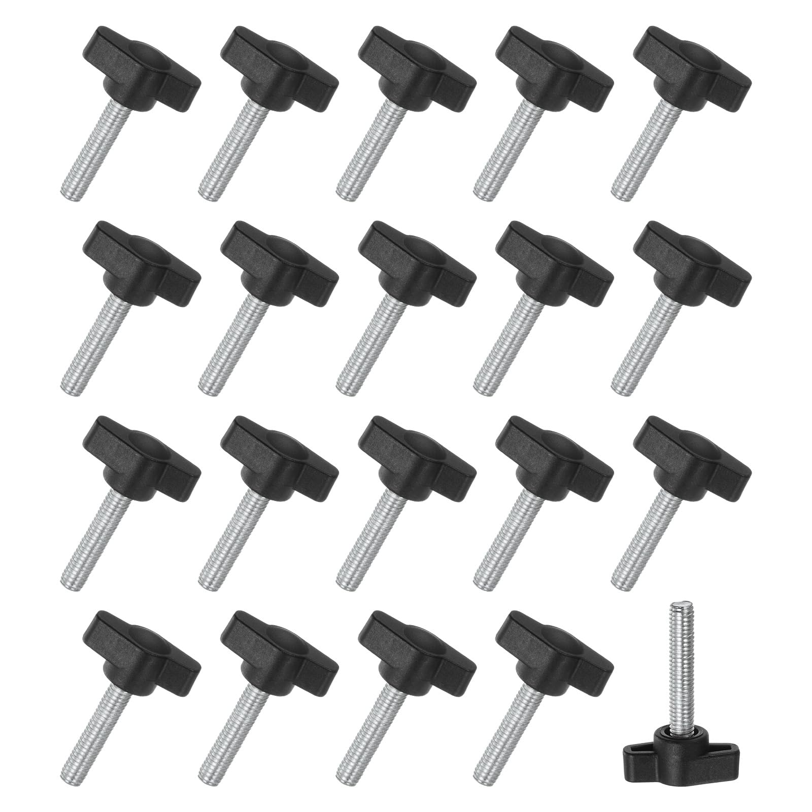 M METERXITY 20-Pack Thumb Screws, M6x30mm Tee Wing Knobs, Plastic T Handle Clamping Screw Knob for Woodworking/Machinery/Equipment, Metric Thread Thumbscrew [Black]