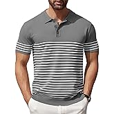 COOFANDY Men's Short Sleeve Polo Shirts Vintage Knitted Shirt Casual Button Down Golf Shirts