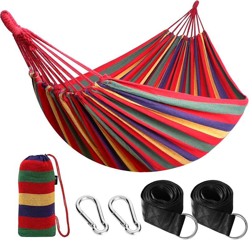 ANYOO Cotton Hammock with Tree-friendly Straps Durable Portable
