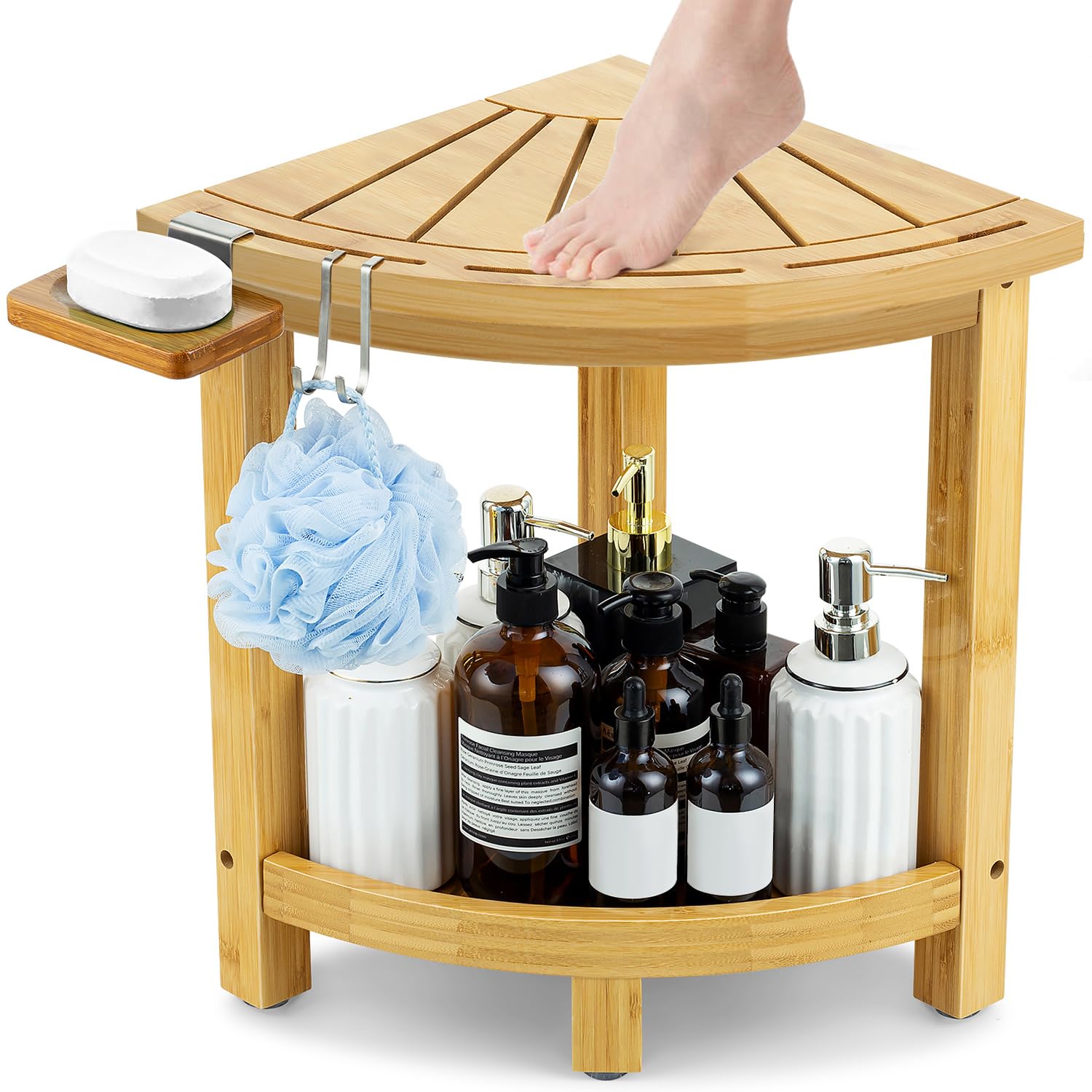 Photo 1 of ETECHMART Bamboo Shower Stool for Inside Shower, Waterproof Shower Bench, Shower Stool for Shaving Legs for Indoor or Outdoor Use, Bamboo