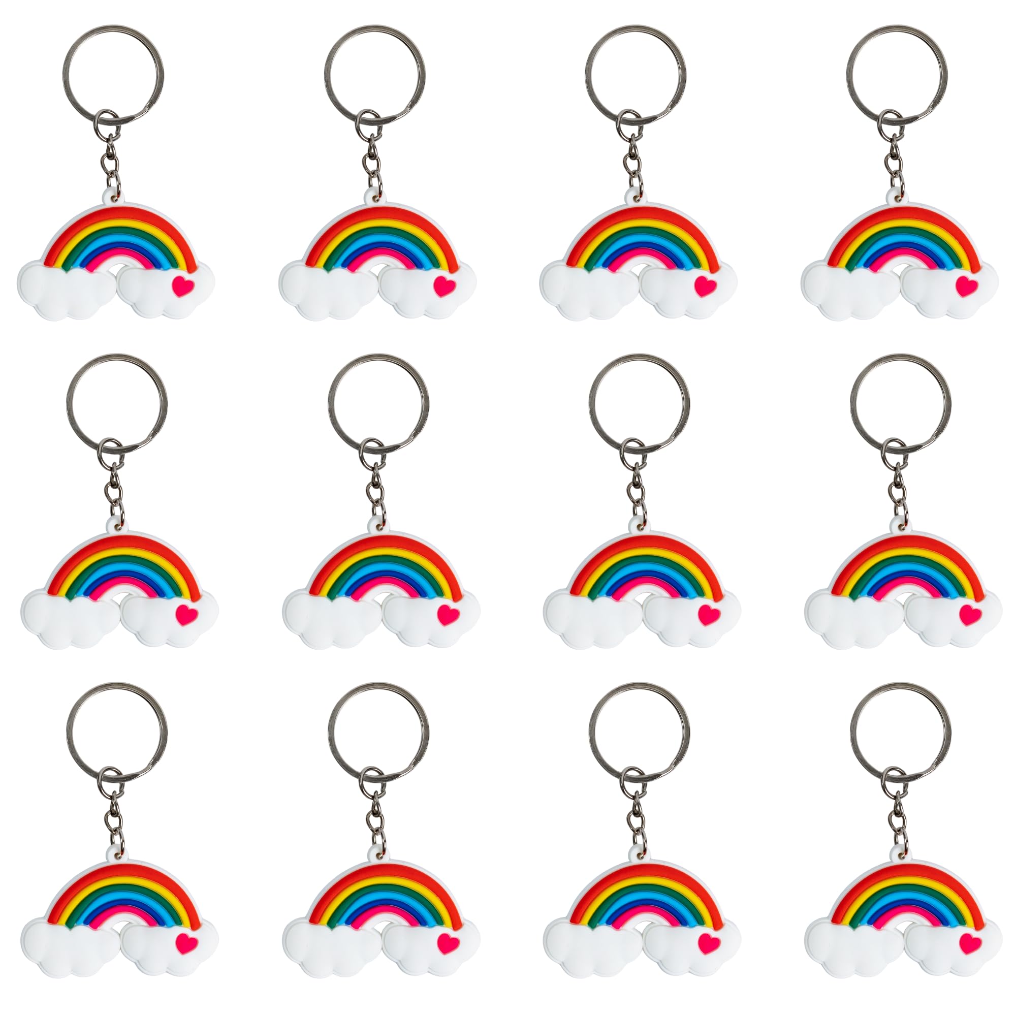 Toyseum 12 x Rainbow Keyrings for Girls, Pretty and Colourul Party Bag Fillers, Toy Favours for Goody Bags and Childrens School Prizes, Strong and Durable Keychain, Pack of 12