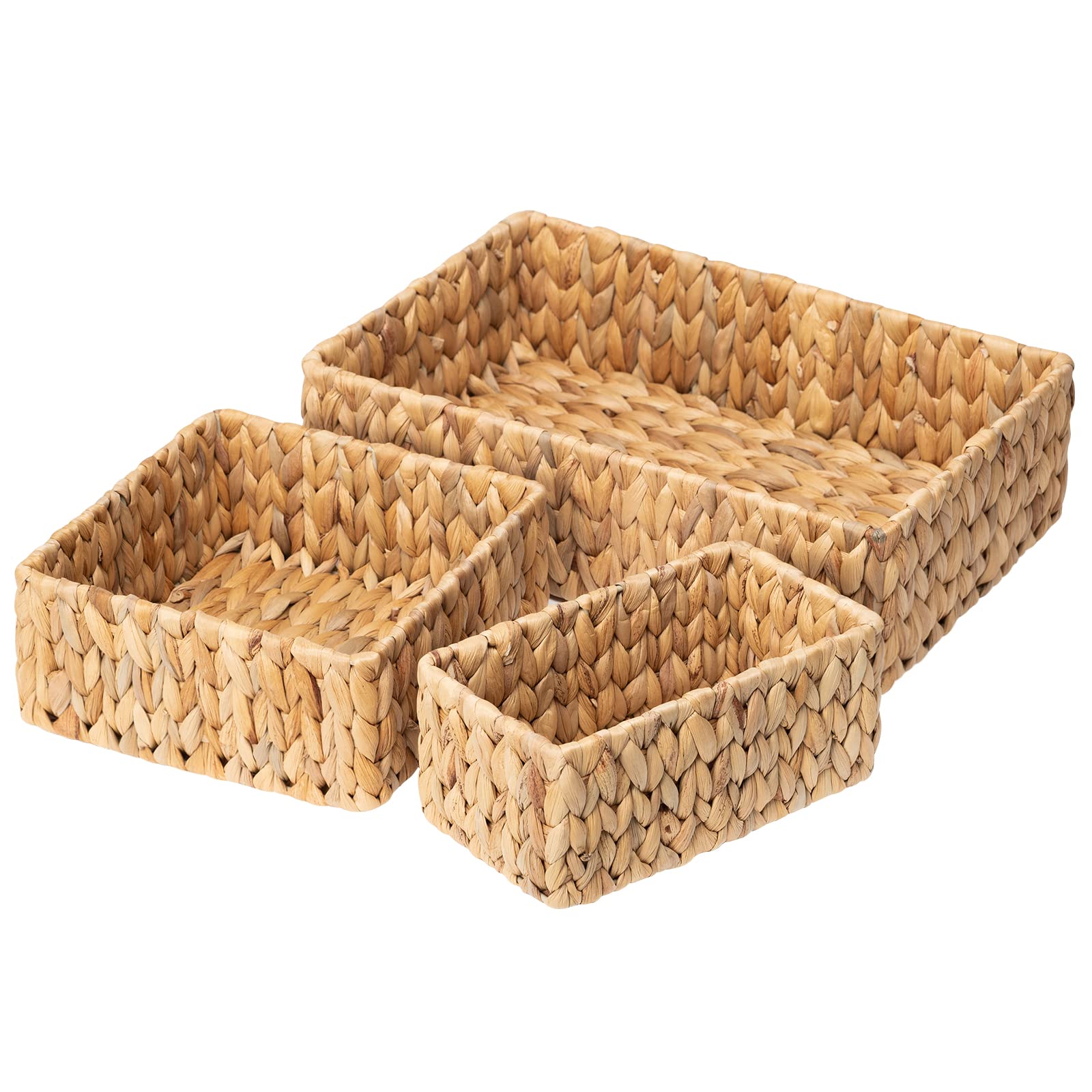 FairyHaus Wicker Baskets for Organizing 3Pack, Large and Small Wicker Storage Baskets Set, Hand Woven Baskets for Storage, Natural Water Hyacinth Storage Baskets for Pantry Shelf Image