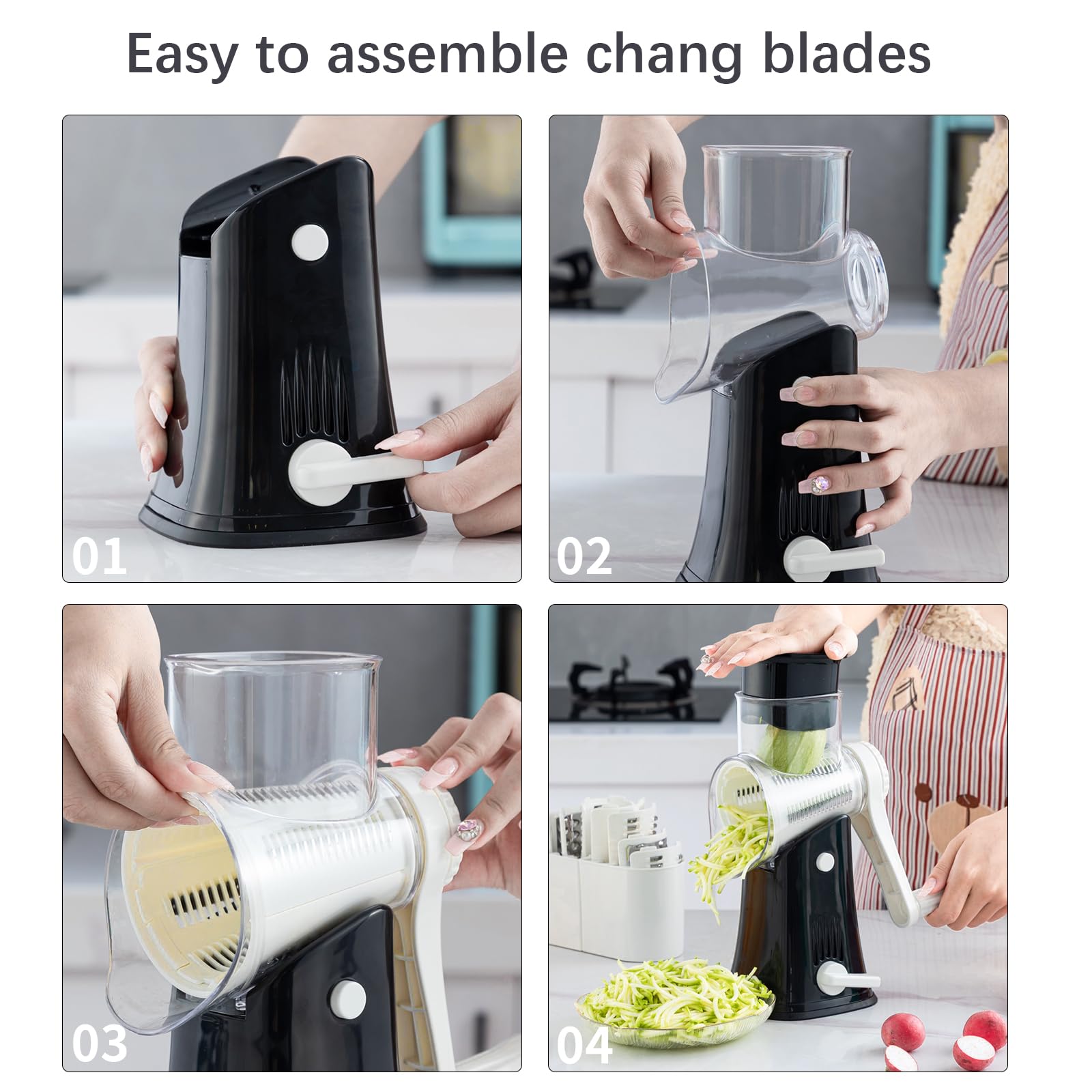 Rotary Cheese Grater, 5 in 1 Rotary Grater, Replaceable Stainless Blades Cheese Shredder, Cheese Slicer, Cheese Grater Hand Crank, Easy to Clean Kitchen Gadgets with Storage Box