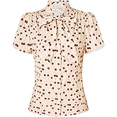 Belle Poque Summer Short Sleeve Office Button Down Blouse Stripe Shirt Tops with Bow Tie BP573