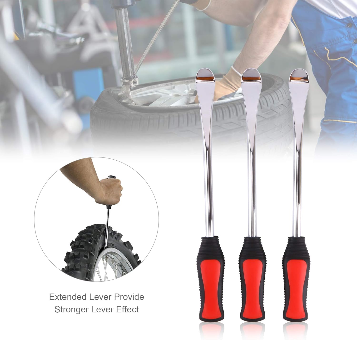 ASOOLL 11.5" Tire Spoon Dirt Bike Tire Changing Spoons Tool Lever Steel Spoons Kit for Motorcycle ATV Lawn Mower | with 1 Portable Bag + 3 Tire Spoons+ 6 Rim Protectors + 6 Valve Cores + 1 Valve: Automotive