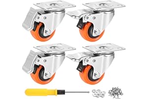 W B D WEIBIDA 2" Plate Caster Wheels Heavy Duty 600 Lbs Load Capacity Swivel Casters with Brake Set of 4, Safety Dual Locking, No Noise Wheels for Furniture, Carts (Screws and Screwdriver)