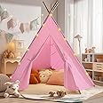 Adorable Pink Kids Teepee Tent with Star Lights, Easy to Assemble 100% Cotton Tipi Play tp Tent for Girls, Spacious Indoor Playhouse for Toddlers, Perfect for Bedroom or Playroom, Durable, Soft Fabric