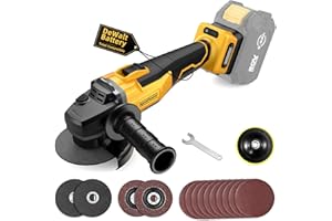 APEXPOWER Brushless Angle Grinder, for DEWALT 20V Battery, 4-1/2" Cordless Small Angle Grinder with Auxiliary Handle, 10 Sandpapers, 2 Cutting & 2 Grinding Wheels, Pin Wrench, Lock-on Slide Switch for Polishing