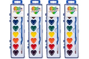 ARTLYMERS 4 Pack Water Color Paint Sets for Kids, 8 Colors Heart Watercolor Paint Set with Paintbrush Washable, Valentines Gifts Art Supplies for Preschool Classroom Party Favor Prizes Exchange