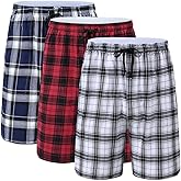 yuyangdpb Men's 3-Pack Woven Pajama Short Cotton Plaid Sleepwear Shorts Button Open Fly with Pockets