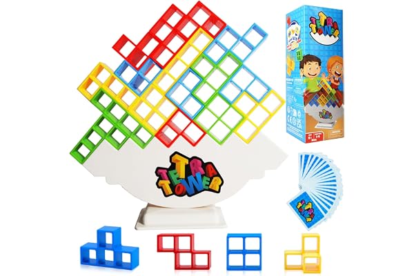 CERBONNY 48Pcs Tetra Tower Stacking Blocks Game, Board Games for Families, Parties, Travel and Team Building, Suitable for 2+