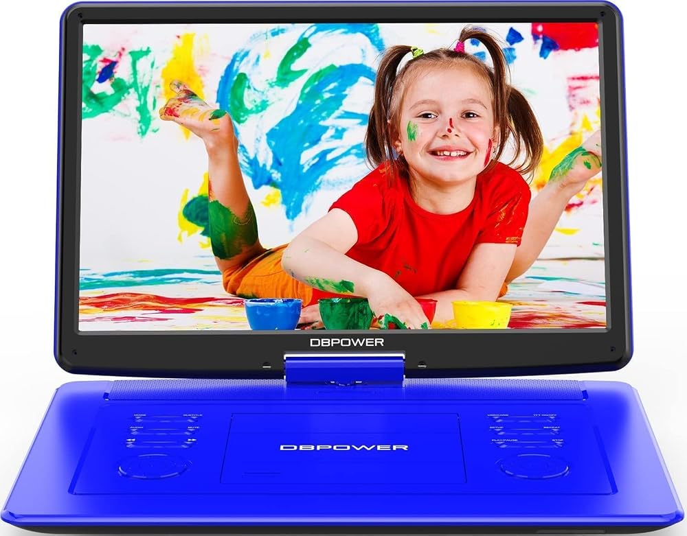 DBPOWER 17.9 Portable DVD Player with 15.6 Inch Swivel Screen Blue