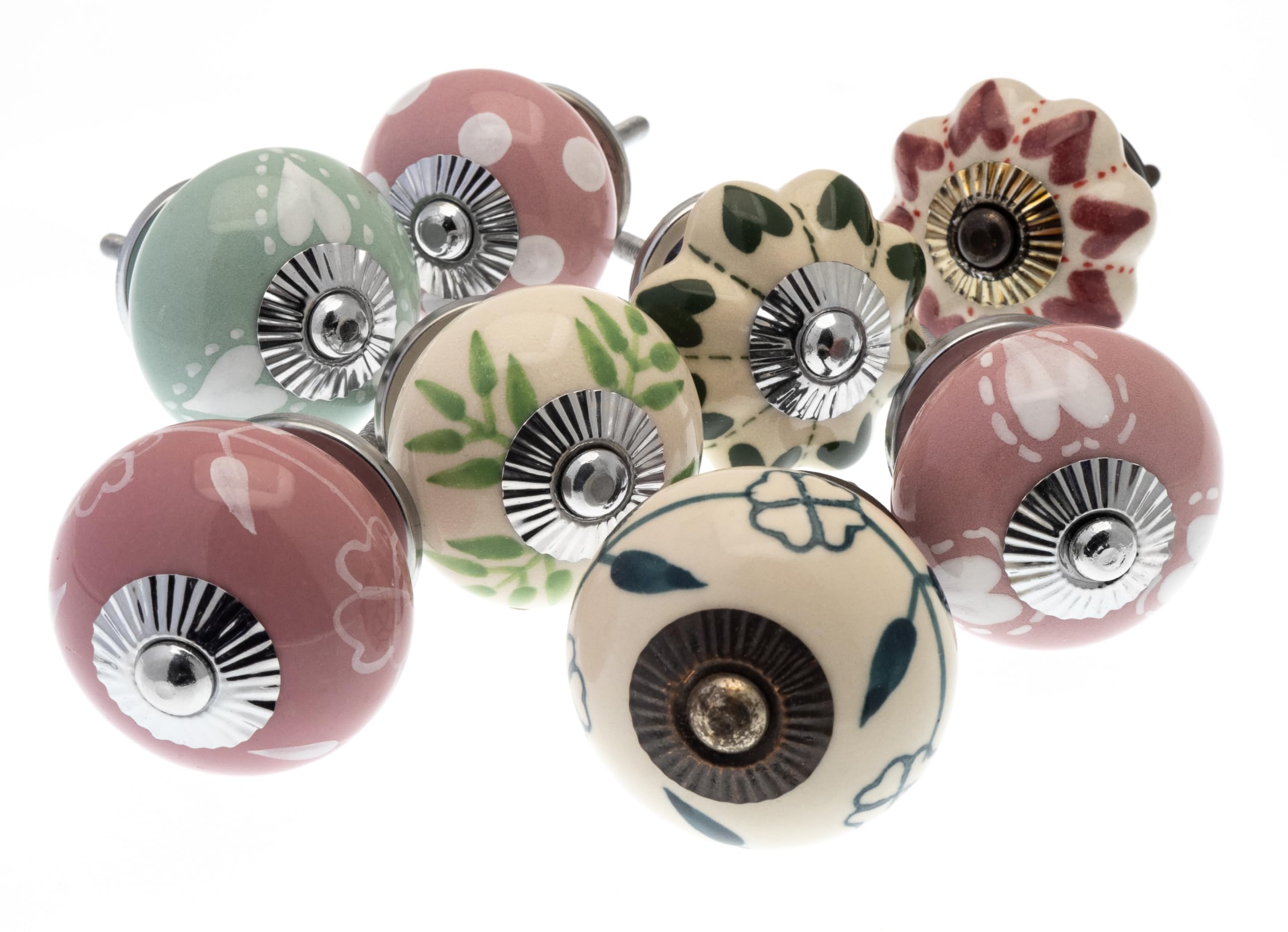 Mango Tree Cupboard Knobs - Decorative Shabby Chic Pink and Cream Ceramic Door and Drawer Handles – Vintage Home Décor Set of 8
