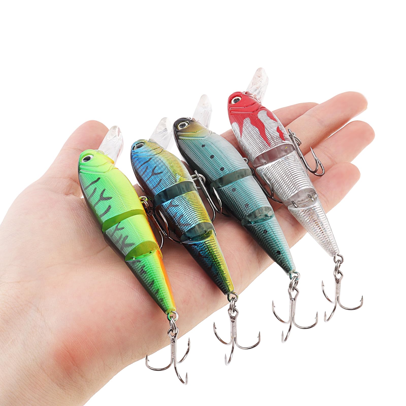 OriGlam 4pcs Jointed Fishing Lures, Multi Jointed Lifelike Swimbaits Hard Crankbaits, Topwater Bait Slow Sinking Hard Lure Fishing Tackle for Bass Pike Muskie Freshwater Saltwater