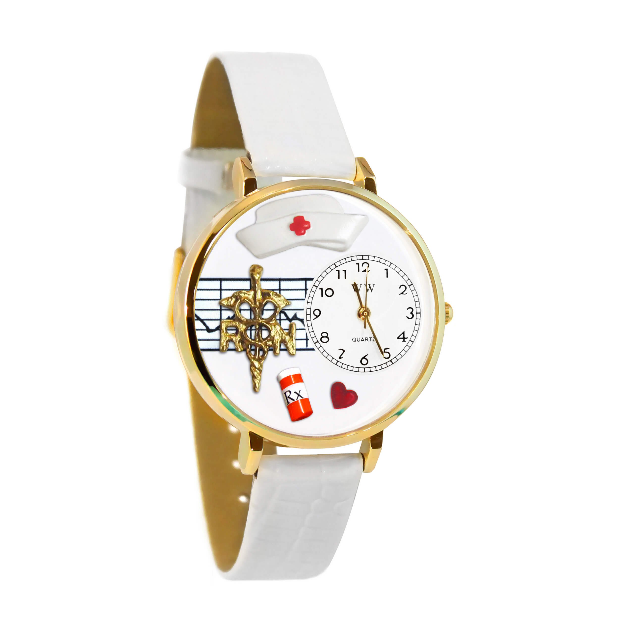 Whimsical Watches RN White Leather and Goldtone Unisex Quartz Watch with White Dial Analogue Display and Multicolour Leather Strap G-0620008