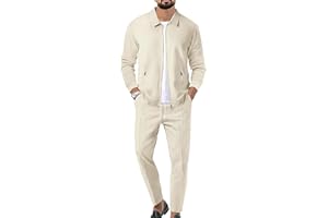 aromm Men's Full Zip Polo Jacket & Drawstring Pants Set 2pcs Regular Fit Casual Sport Tracksuit with Pockets