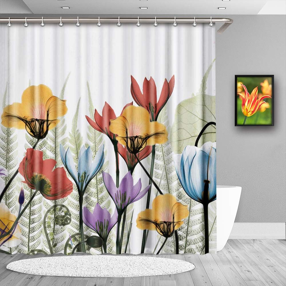 True Holiday Shower Curtain Fabric Polyester Waterproof Shower Curtain Liner with 12 Curtain Hooks 72"X72" Flower