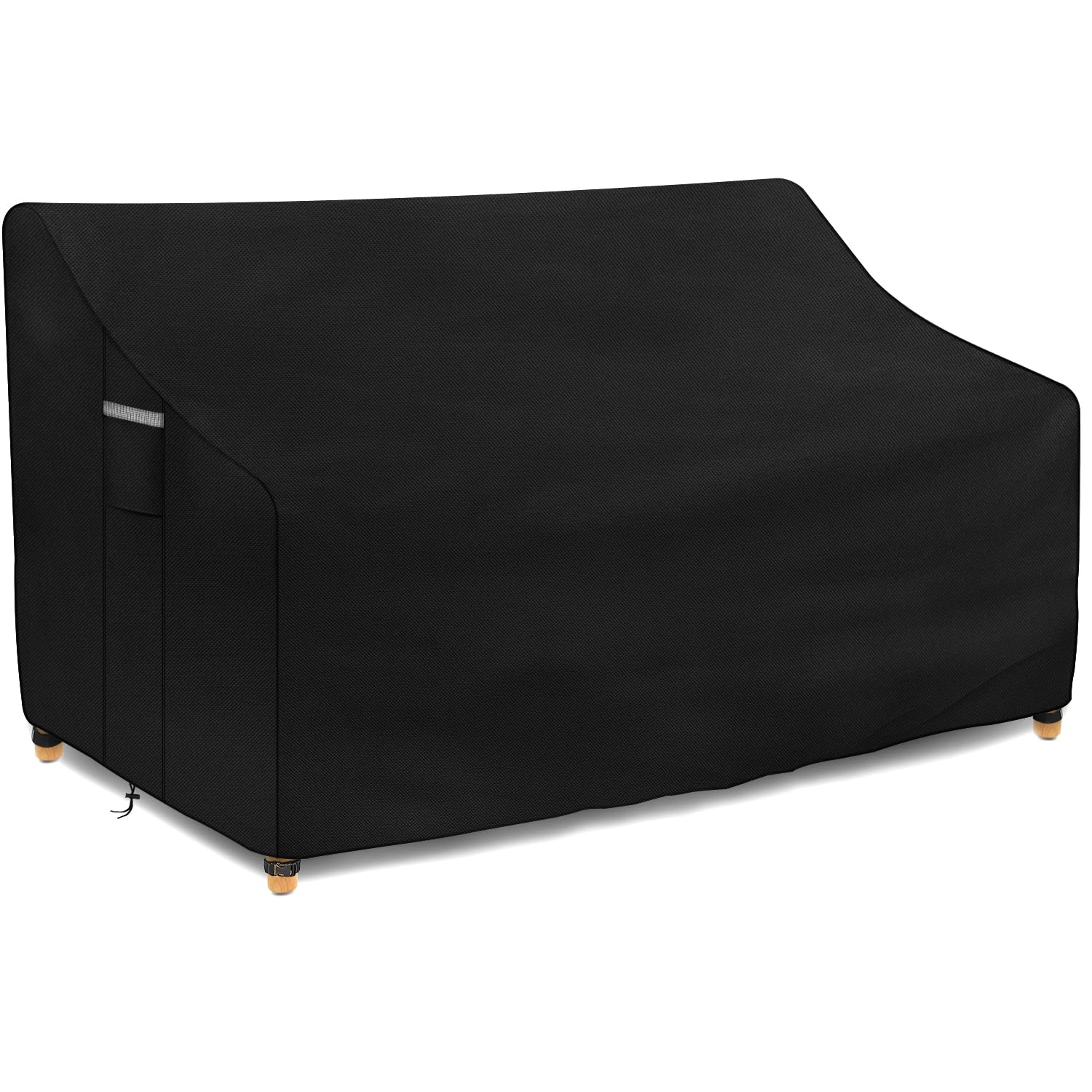 Dokon Garden Bench Covers Waterproof 3 Seater with Air Vents, Outdoor Bench Seat Cover Heavy Duty 420D Oxford Fabric Windproof Anti-UV Garden Seat Covers, 163x66x63/89cm - Black
