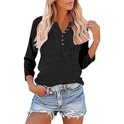 3/4 Length Sleeve Womens Tops Dressy Trendy Button