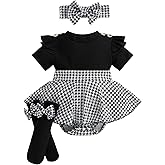 Giraropa Newborn Baby Girl Clothes Smocked Bubble Romper Dress + Socks + Headband Cute Spring Summer Baby Girl Clothes