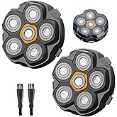 2 Pcs 6 Blade Magnetic Replacement Shaving Head, Washable Shaver Blade Heads Replacement for Head Shaver Razor for Men