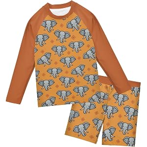 Gugusary African Elephant Boys Rash Guard Set 2 Piece UP50+ Swim Set for Boys 3T-10T