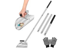 AVOFOREST Long Handle Sand Scoop, Heavy Duty Stainless Steel Metal Detecting Sand Scoop with Long Handle, Sand Scoop Handheld with Long Steel Handle Pole Design, Ideal for Underwater Treasure Hunting