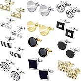 12 Pairs Cufflinks for Men Classic Tone Cuff Links Black Silver Striped Disc Square Rectangle Cuff Links Shirt Suit Men’s Cufflinks For Wedding Groom Business Elegant Gift