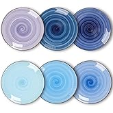 KitchenTour Ceramic Dinner Plates, 8 Inch Porcelain Serving Plate for Salad, Dessert Pizza Steak Pasta Plates Set, Dishwasher and Microwave Safe - Set of 6, Assorted Cool Colors