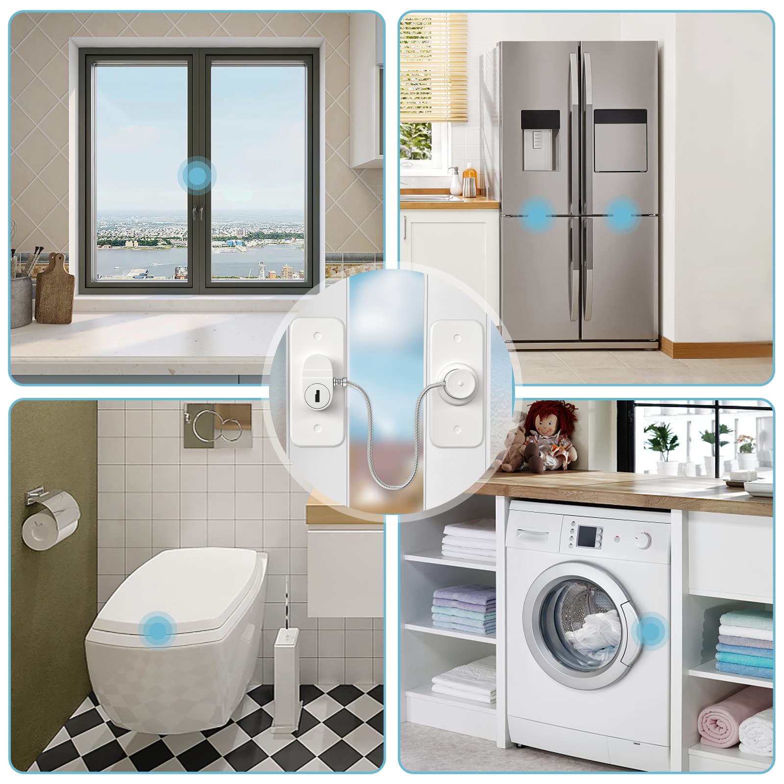 AOSITE Fenstersicherung Kinder Ohne Bohren für Fensterschutz Kühlschrank Schranktüren 2 Stück Fensterschloss nur Kippen Fensterschutz Kinder Selbstklebend oder Schrauben Safety Lock Pet Childproof 8