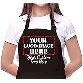 Custom Name Photo Logo Grilling & Cooking Aprons for Women and Men, Personalized Adult Kitchen Apron, Customized Waterproof Polyester Chef Apron, Custom Aprons for Women, Adjustable Bib with 2 Pockets