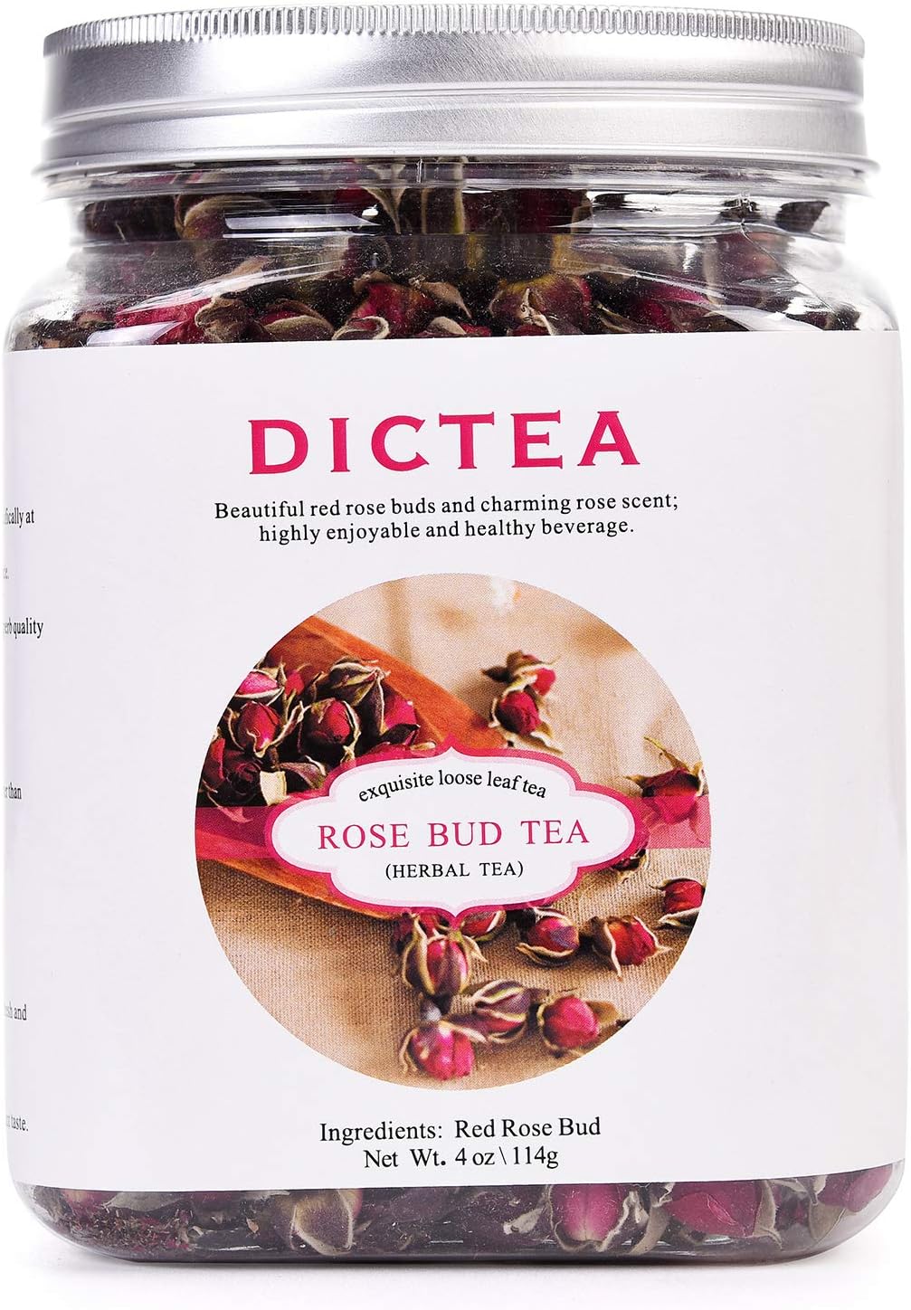 DICTEA - Golden-rim Rose Bud Tea (4oz / 114g),Fragrant and Sweet Taste,Lady’s Afternoon Tea,Healthy Herbal Tisane,Decaffeinated,100% Fragrant Natural,Culinary Grade (Infusions,Baking,Teas,Crafts)