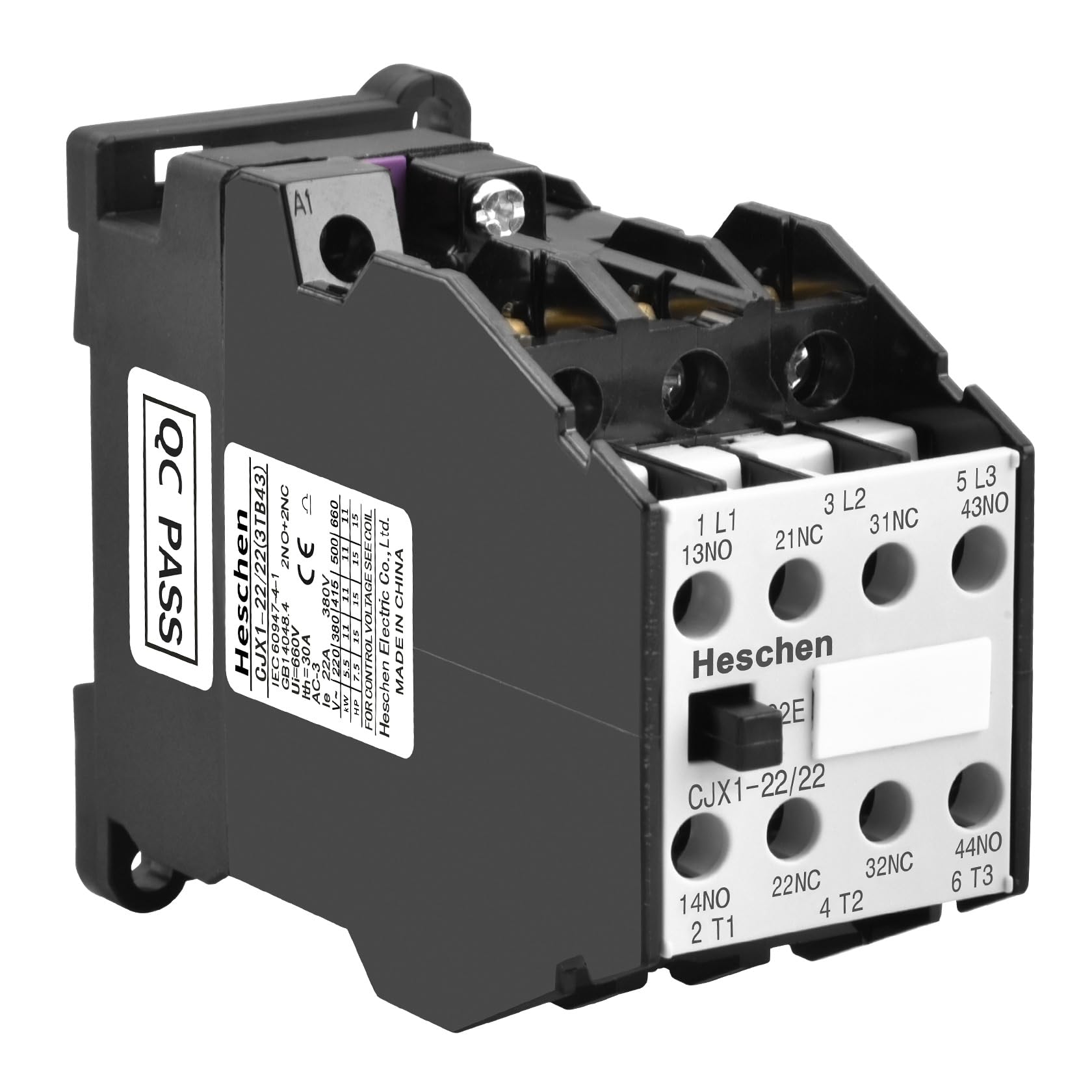 Heschen AC Contactor CJX1-22/22 24V Coil 50/60Hz 9.5KW 3 Pole 2NO+2NC 380V 22A