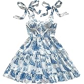 WDIRARA Women's Boho Floral Print Bow Tie A Line Cami Short Dresses