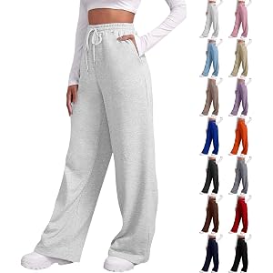ZGTWHZY Womens Wide Leg Sweatpants Baggy Casual Fall Winter Drawstring Wide Leg Sweat Travel Track Pants with Pockets
