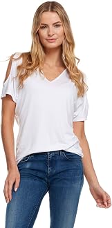 Dressbarn - Women Fashion Casual V Neck Cold Shoulder Short Sleeve T Shirts  Summer Tops White at Amazon Women's Clothing store