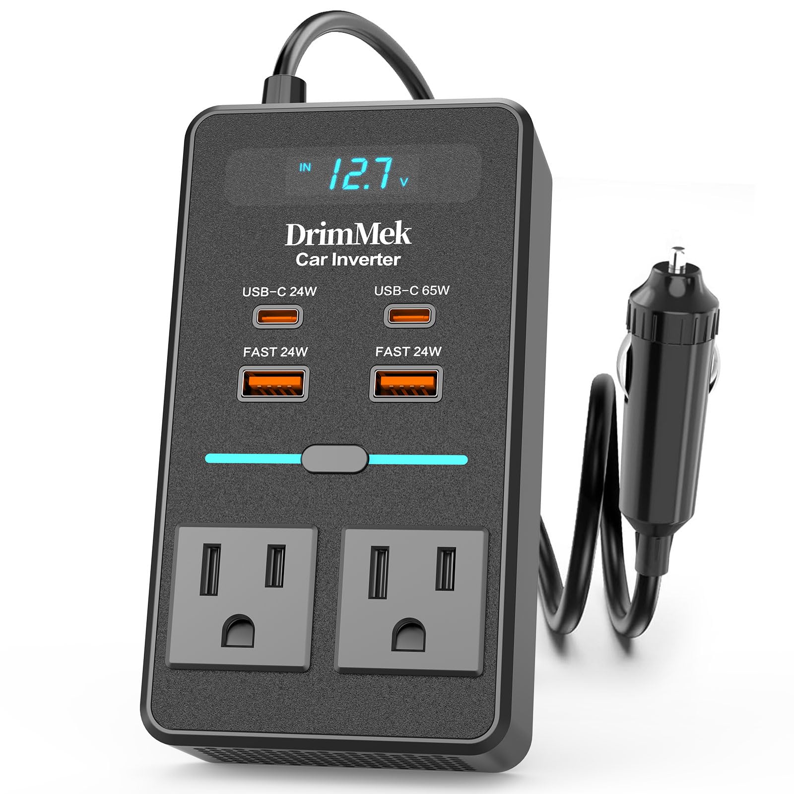 Photo 1 of 300W Car Power Inverter, DC 12V to 110V AC Car Plug Adapter with LED Display, 65W/24W USB-C Fast Charging Car Outlet Adapter to Wall Plug,Portable Car Charger with Switch Control Converter for Laptops