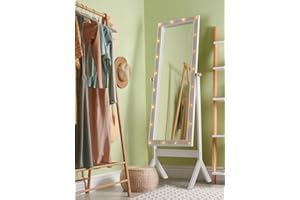 LUXFURNI Full Length Mirror with Stand, Full Body Mirror for Bedroom, Floor Cheval Mirror with Lights, Free Standing Mirror for Bedroom