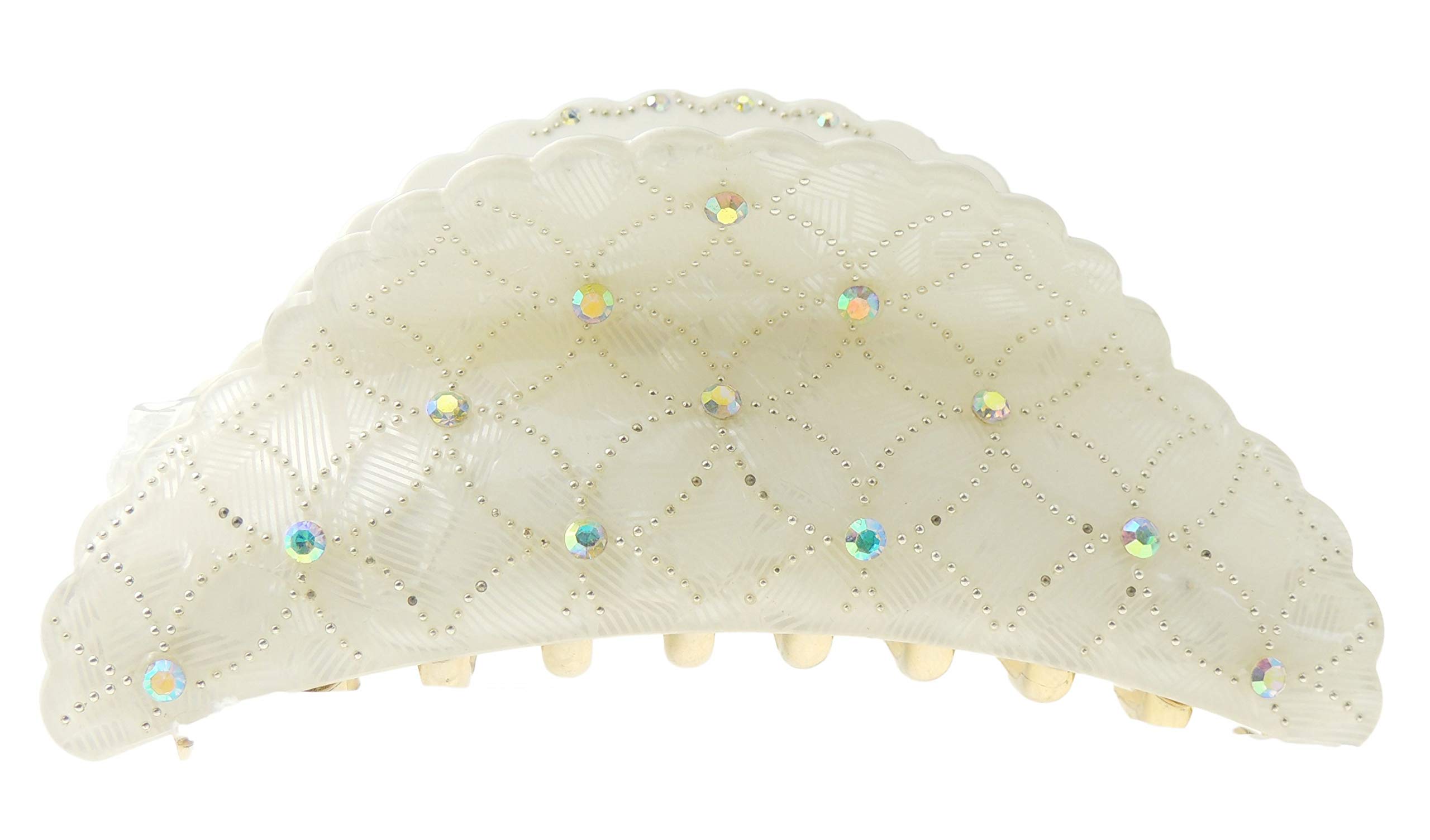 Women Girls Thick Curly Long Hair X-Large Big Crystal Diamante Rhinestone Gems Plastic Wave Jaw Clip Octopus Clamp Grip Bridal Wedding Party Styling Claw Accessories Swirly Butterfly Claw (White)