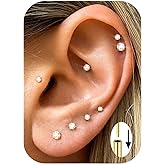 MILACOLATO G23 Implant Grade Titanium Earrings for Women 20G/18G/16G Threadless Flat Back Stud Earrings 14K Gold Plated Tragus Piercing Jewelry Hypoallergenic Push in Helix Cartilage Medusa Piercing Jewelry