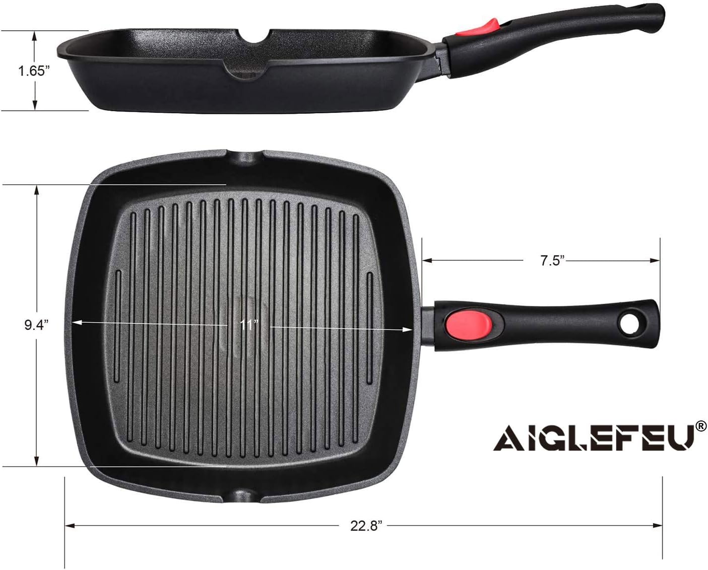 AIGLEFEU 28cm Square Griddle Pan for Induction, Electric & Gas Hobs