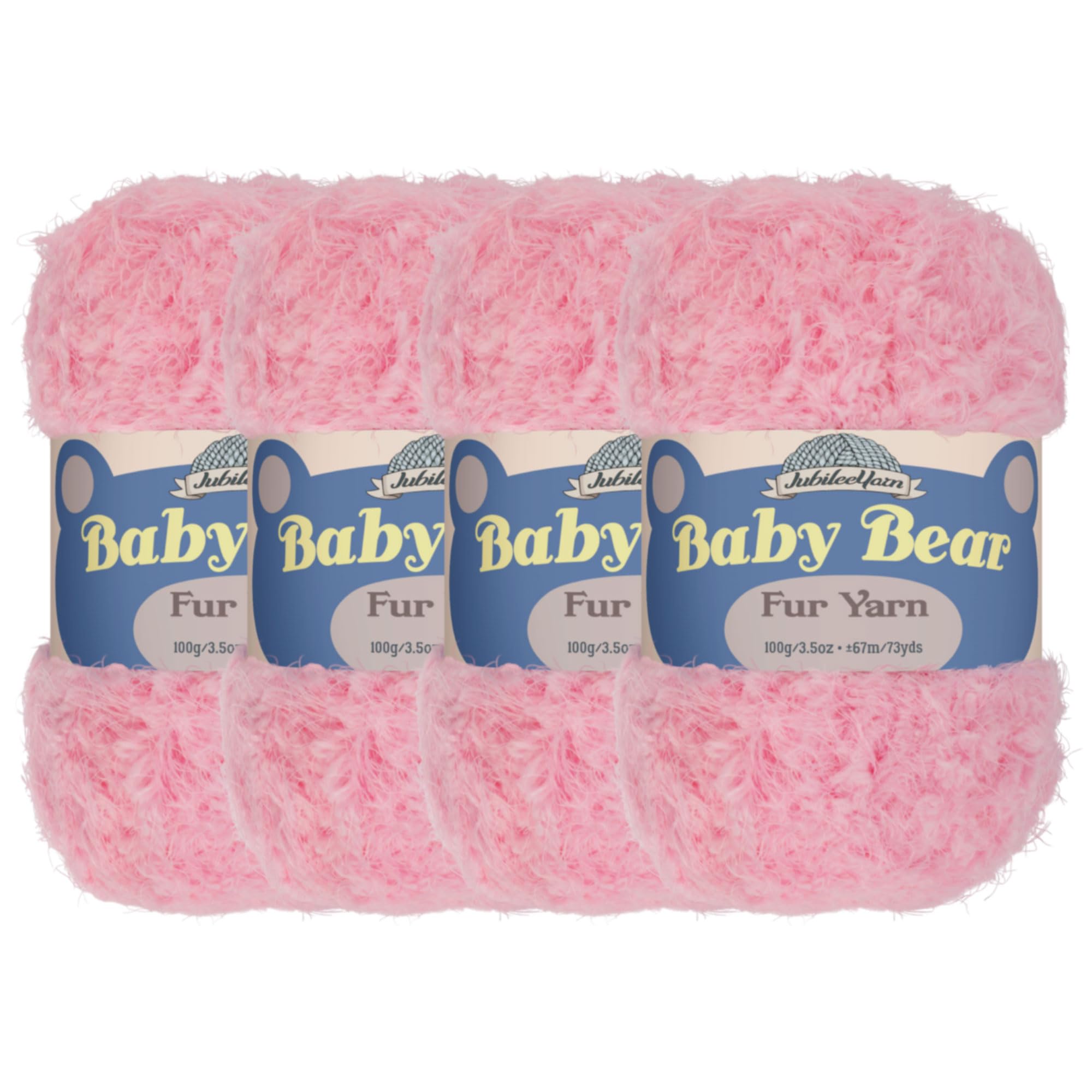 JubileeYarn Baby Bear Yarn - Chunky Weight Polyester Fur - 100g/Skein - Baby Pink - 4 Skeins