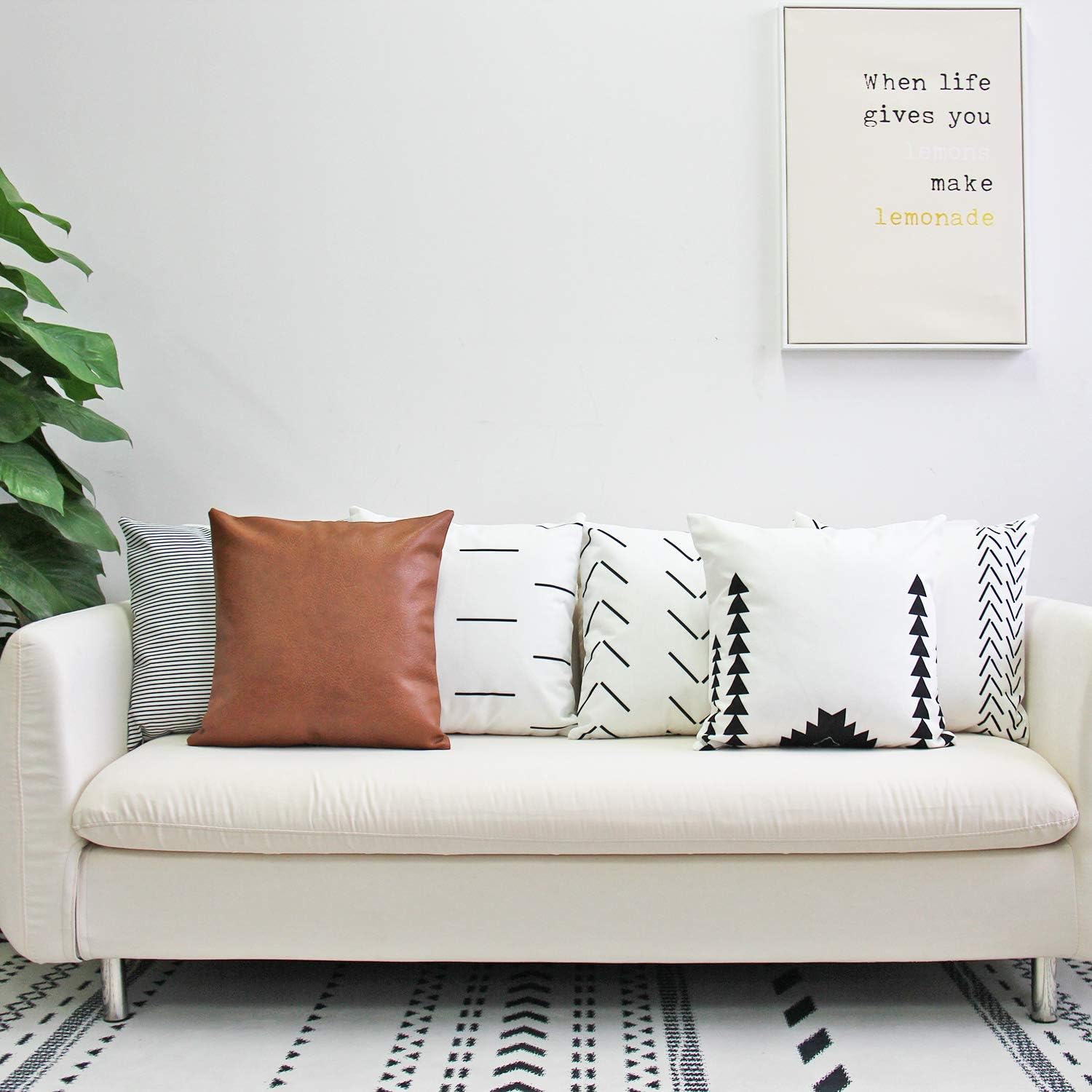 JOJUSIS Decorative Throw Pillow Covers for Couch Sofa Bed Set of 6 Modern Design Stripe Geometric 100% Faux Leather 18 x 18 Inch