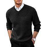 Runcati Mens V Neck Sweater Casual Waffle Knitted Pullover Slim Fit Fall Winter Basic Warm Sweaters