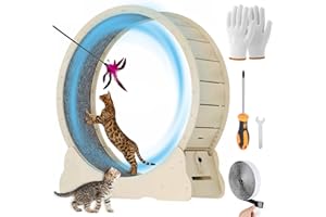 MIWOOYY Large Cat Exercise Wheel 40 inch - Natural Solid Wood Cat Wheel Exerciser for Indoor Cats, Safety Cat Treadmill with Lock & Minimized Gapdesign