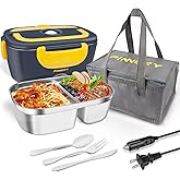 LETAAKA Electric Lunch Box Food Warmer, 80W Food Heater 3 in 1 12/24/110V for Car and Home, Lunch Heating Microwave for Truckers with 304 Stainless Steel Container, Heated Food Box with Tableware