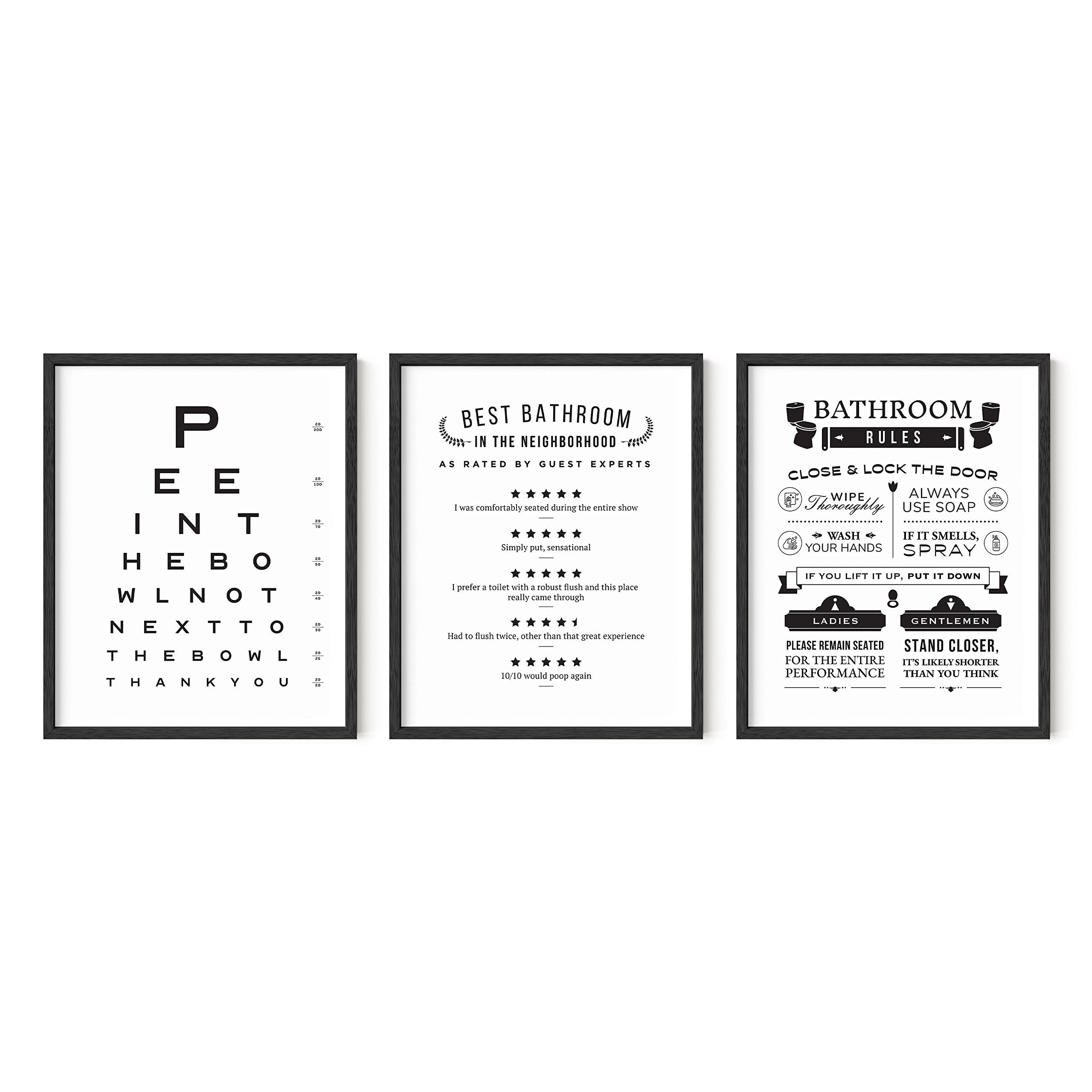 HAUS AND HUES Funny Bathroom Signs Bathroom Wall Art - Set of 3 Funny Bathroom Wall Art Prints Bathroom Rules (8"x10", UNFRAMED)