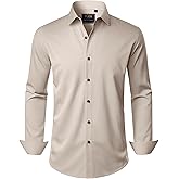J.VER Men's Dress Shirts Stretch Long Sleeve Formal Shirt Solid Business Casual Button Down Shirts for Wedding Prom