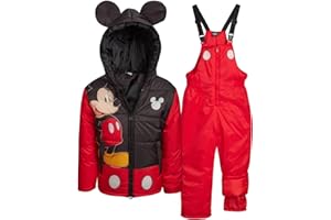 Disney Toddler Boys Snow Suit Set - 2 Piece Toy Story Mickey Mouse Cars Insulated Winter Jacket and Ski Bib Overalls for Boys