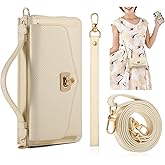 REEGINCH Crossbody Wallet Case for iPhone 16 6.1", Magnetic Detachable PU Leather Phone Case with RFID Blocking Card Holder Wristlet Mirror Flip Zipper Shoulder Purse Clutch for Women - White